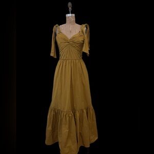 Marchesa Notte Ruched Bow Strap Maxi Dress